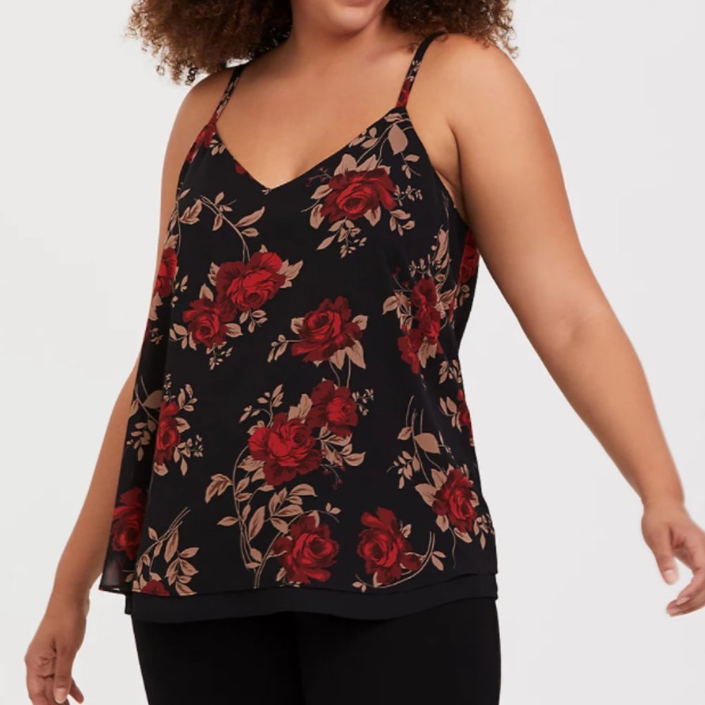 TORRID Size 5 Black & Red Floral Swing Cam…